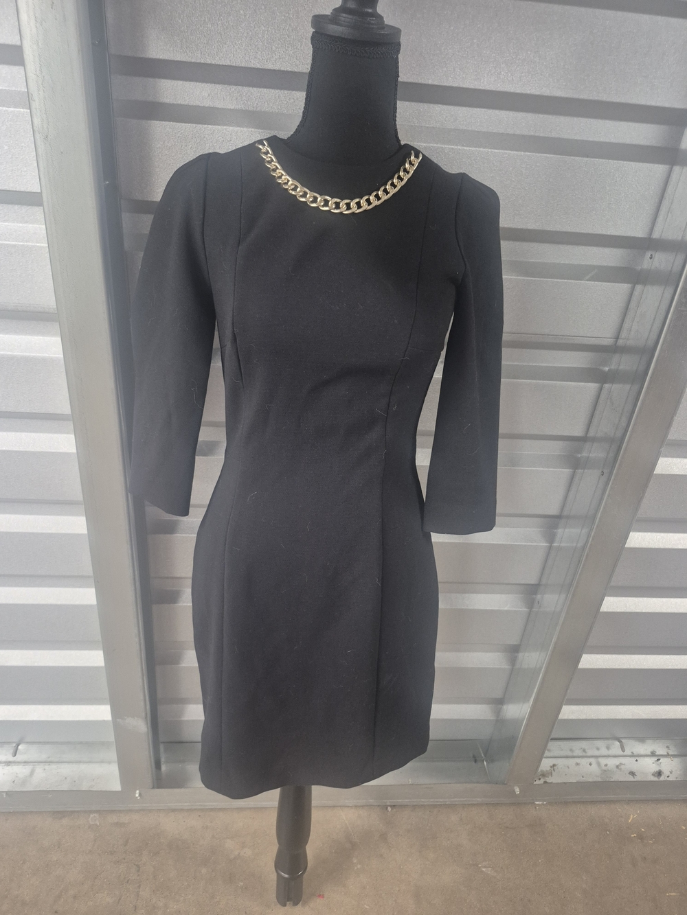 H&M Black Mini Dress with Gold Chain Neckline